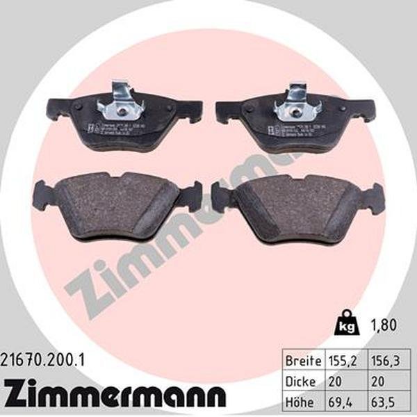 Zimmermann Brake Pad Set, 21670.200.1 21670.200.1